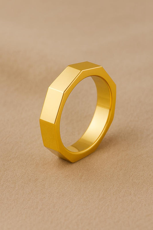 Sterling Silver Hexagon Ring | Geometric Flat Band | Minimalist Modern Unisex Jewelry