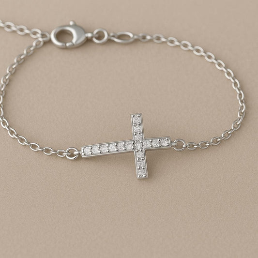 Cross Bracelet Silver 925 | Dainty CZ Stone Chain Faith Jewelry for Women