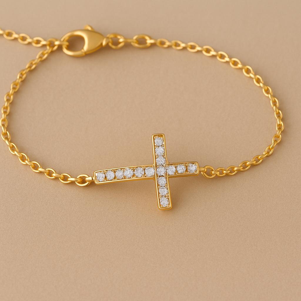 Cross Bracelet Silver 925 | Dainty CZ Stone Chain Faith Jewelry for Women