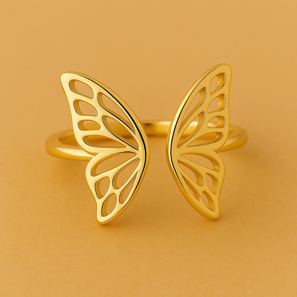 925 Silver Butterfly Wing Ring â Open Design Adjustable Minimalist Jewelry for Women & Girls