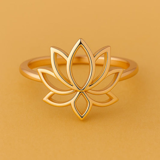 925 Silver Lotus Flower Ring Minimalist Adjustable Open Band Yoga Jewelry for Women