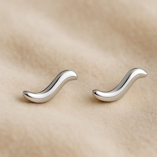 Sterling Silver Wave Stud Earrings: Minimalist Dainty Jewelry