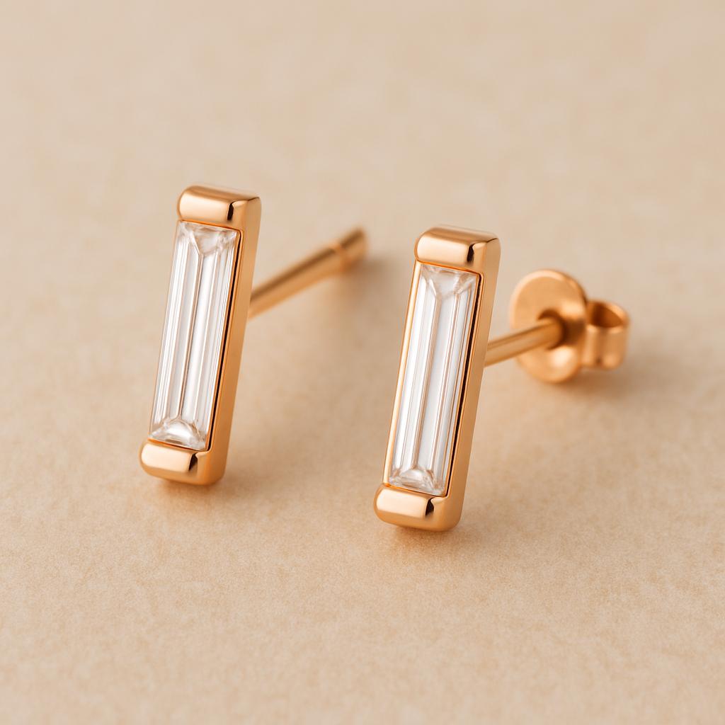 Sterling Silver Baguette CZ Bar Stud Earrings: Dainty Minimalist Jewelry