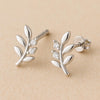 Sterling Silver Leaf CZ Stud Earrings: Dainty Botanical Jewelry
