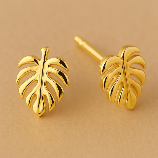 Sterling Silver Monstera Leaf Stud Earrings: Tropical Minimalist Jewelry