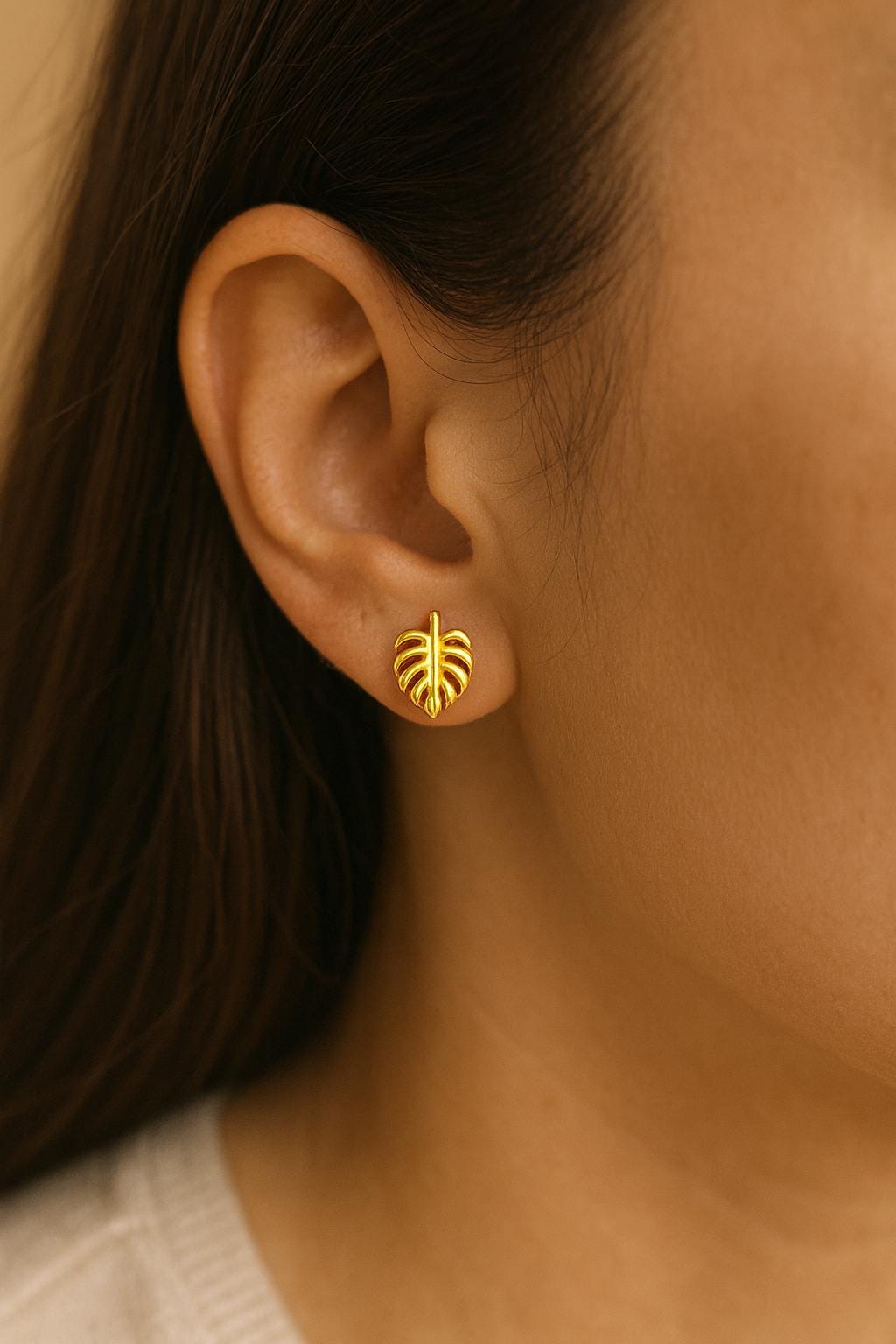 Sterling Silver Monstera Leaf Stud Earrings: Tropical Minimalist Jewelry