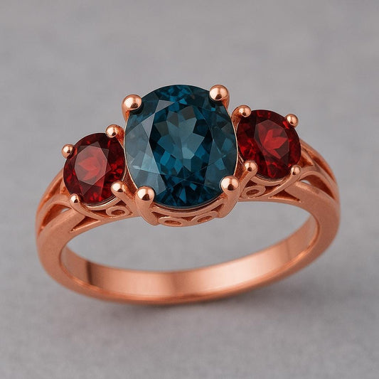 London Blue Topaz Garnet Ring 925 Silver Birthstone Jewelry Gift for He
