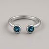 Sterling Silver London Blue Topaz Open Ring – Round Cut Bezel Set Adjustable Gift Jewelry
