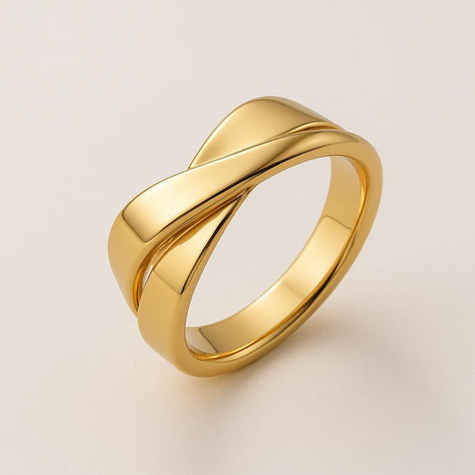 Sterling Silver Wave Band Ring Modern Overlap Shank Minimalist Statement Jewelry