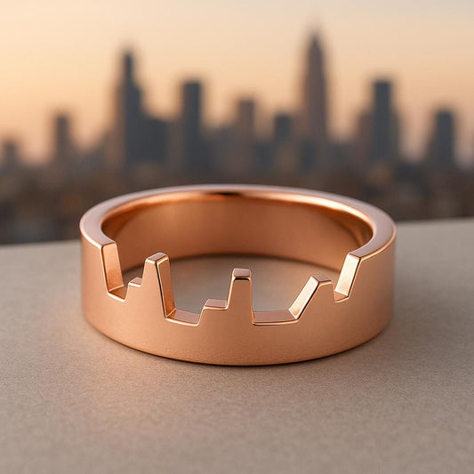 Sterling Silver Skyline Band Ring Modern Cityscape Cut Out Flat Shank Statement Jewelry