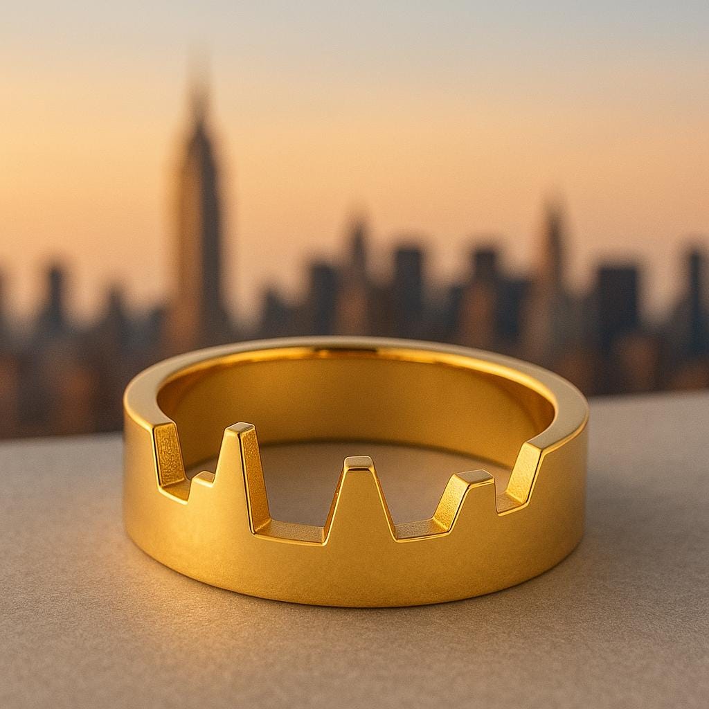 Sterling Silver Skyline Band Ring â Modern Cityscape Cut Out Flat Shank Statement Jewelry