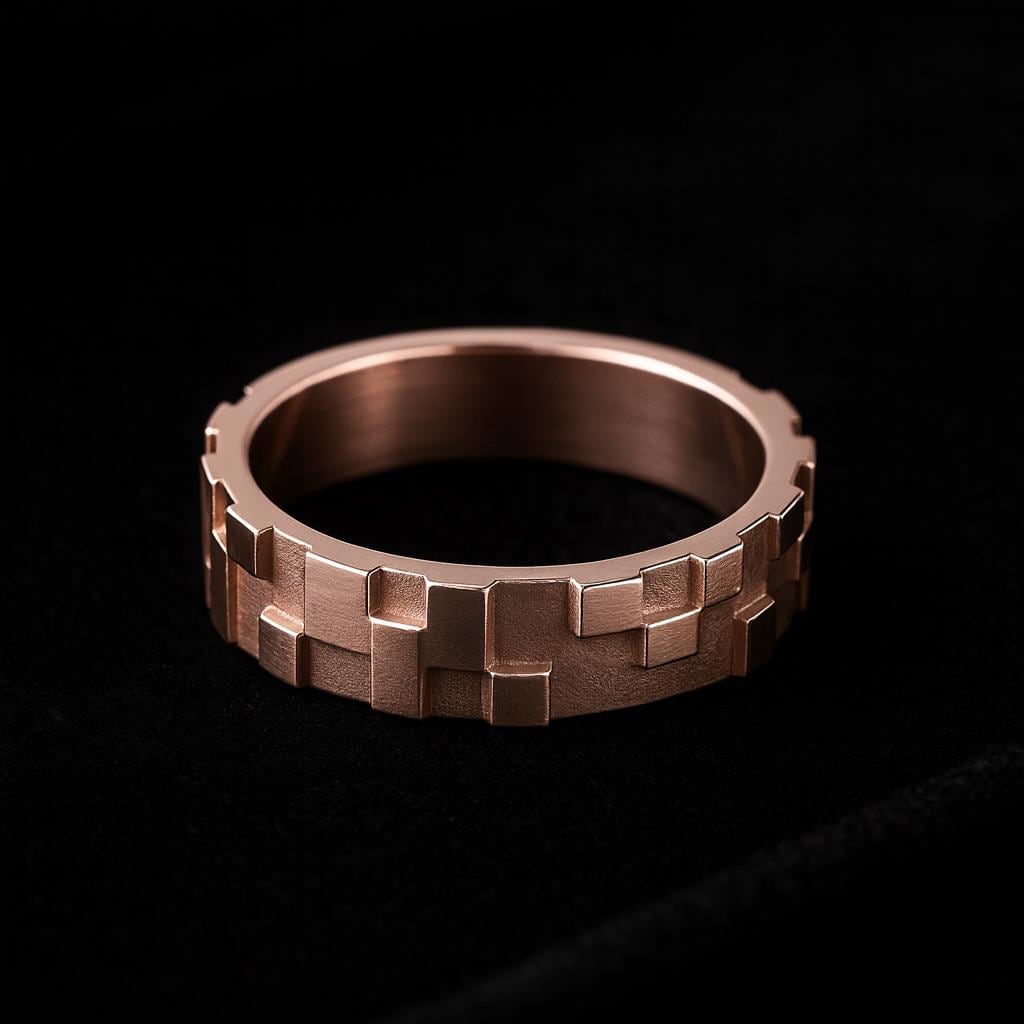 Sterling Silver Pixel Band Ring â Modern Flat Shank Textured Cut Out Statement Jewelry