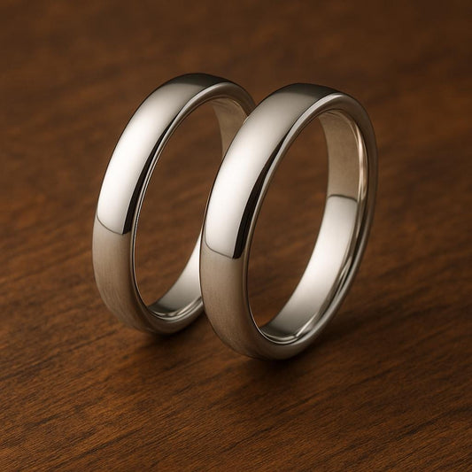 Sterling Silver Matching Wedding Bands: Comfort Fit Polished Rings