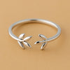 Sterling Silver Leaf Ring: Adjustable Open Band Minimalist Jewelry