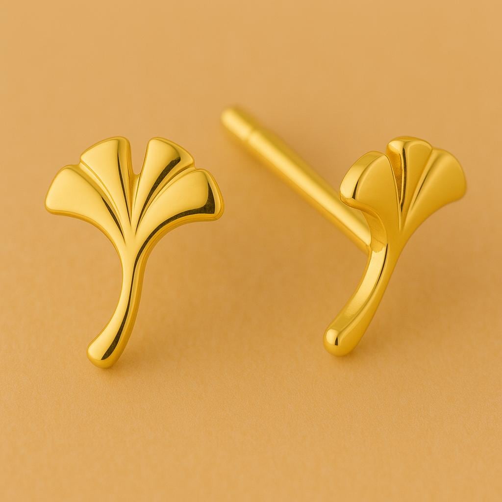 Sterling Silver Ginkgo Leaf Stud Earrings: Botanical Jewelry Gift