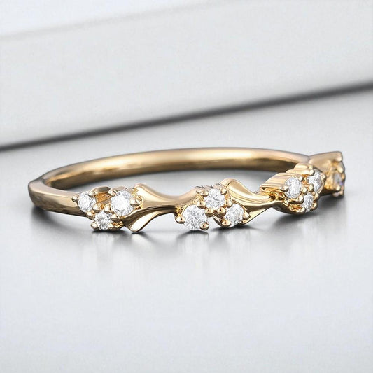 925 Silver Gold Twist Diamond Cluster Band Ring Dainty Stacking Wedding Anniversary Jewelry"