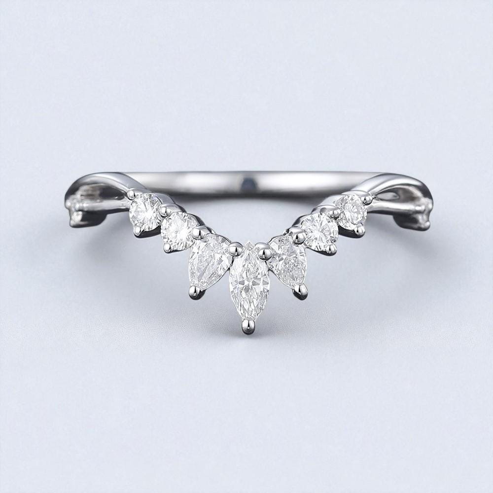 925 Silver CZ Chevron V Shaped Ring â Dainty Marquise Cut Stacking Wedding Band