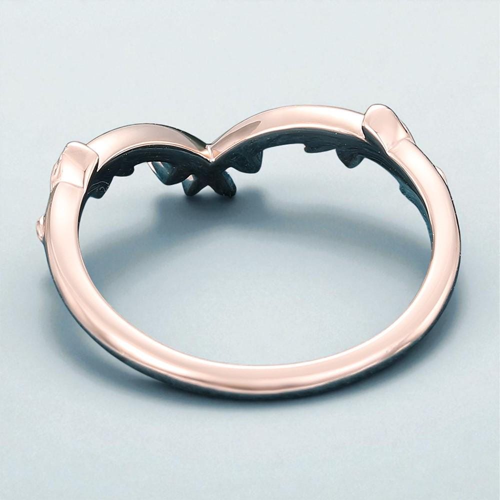 925 Silver Leaf CZ V Shaped Ring â Dainty Nature Chevron Stacking Wedding Band