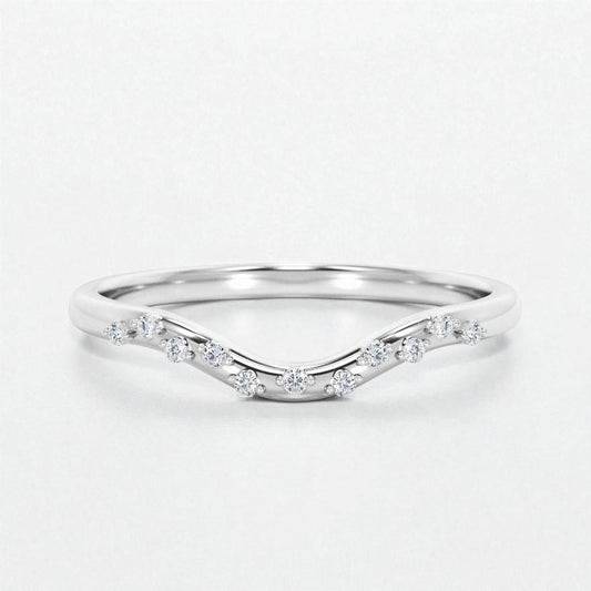 925 Silver CZ Curved Band – Dainty Stacking V Shaped Wedding Anniversary Promise Ring