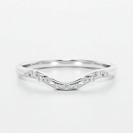 925 Silver CZ Curved Band Dainty Stacking V Shaped Wedding Anniversary Promise Ring