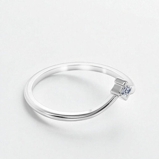 925 Silver Solitaire CZ V Shaped Ring Dainty Minimalist Promise Stacking Wedding Band