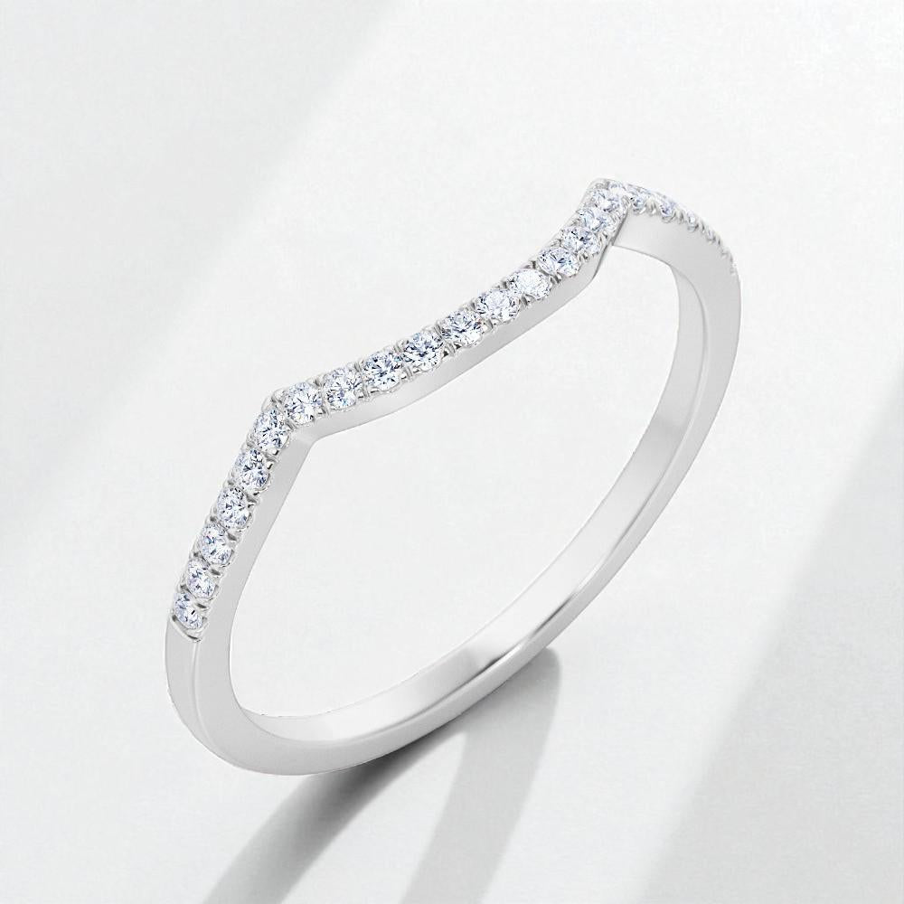 925 Silver CZ Chevron Band – Dainty Pavé V Shaped Stacking Wedding Anniversary Ring