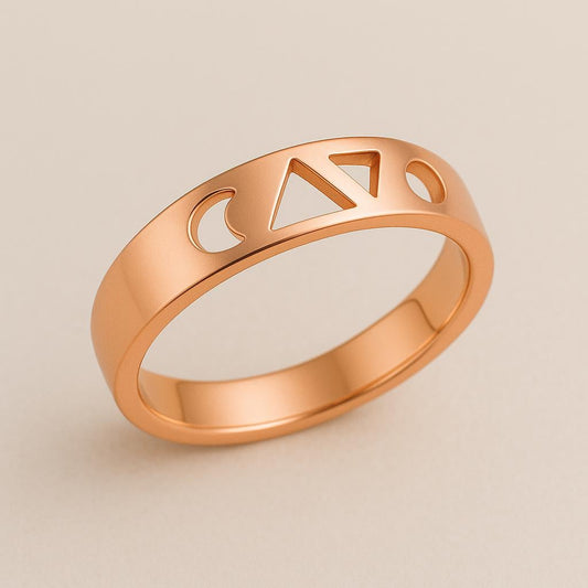 Sterling Silver Moon & Triangle Cutout Ring: Minimalist Geometric Band