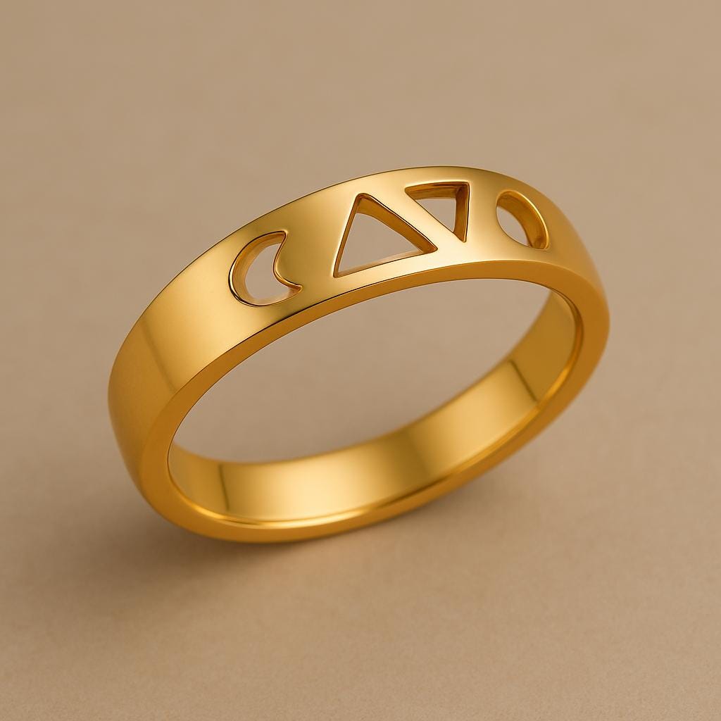Sterling Silver Moon & Triangle Cutout Ring: Minimalist Geometric Band