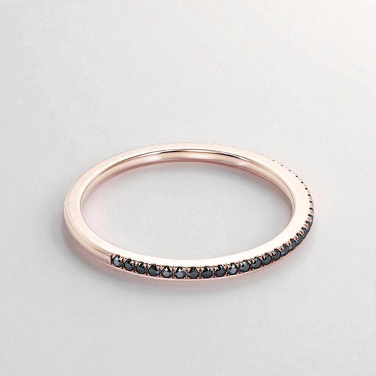 925 Silver Black Onyx Band Dainty Stacking Minimalist Eternity Wedding Ring