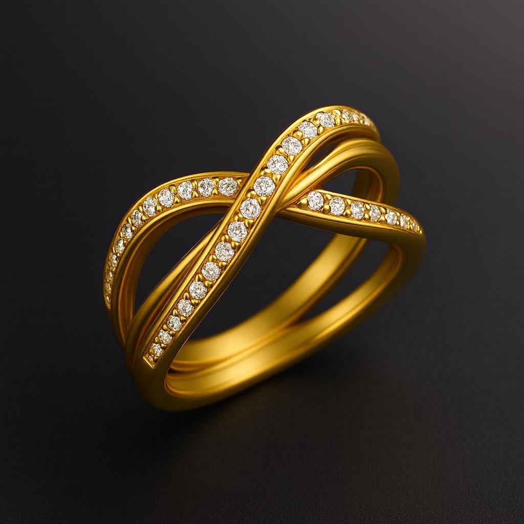 Sterling Silver CZ Crossover Ring: Pave Infinity Knot Band