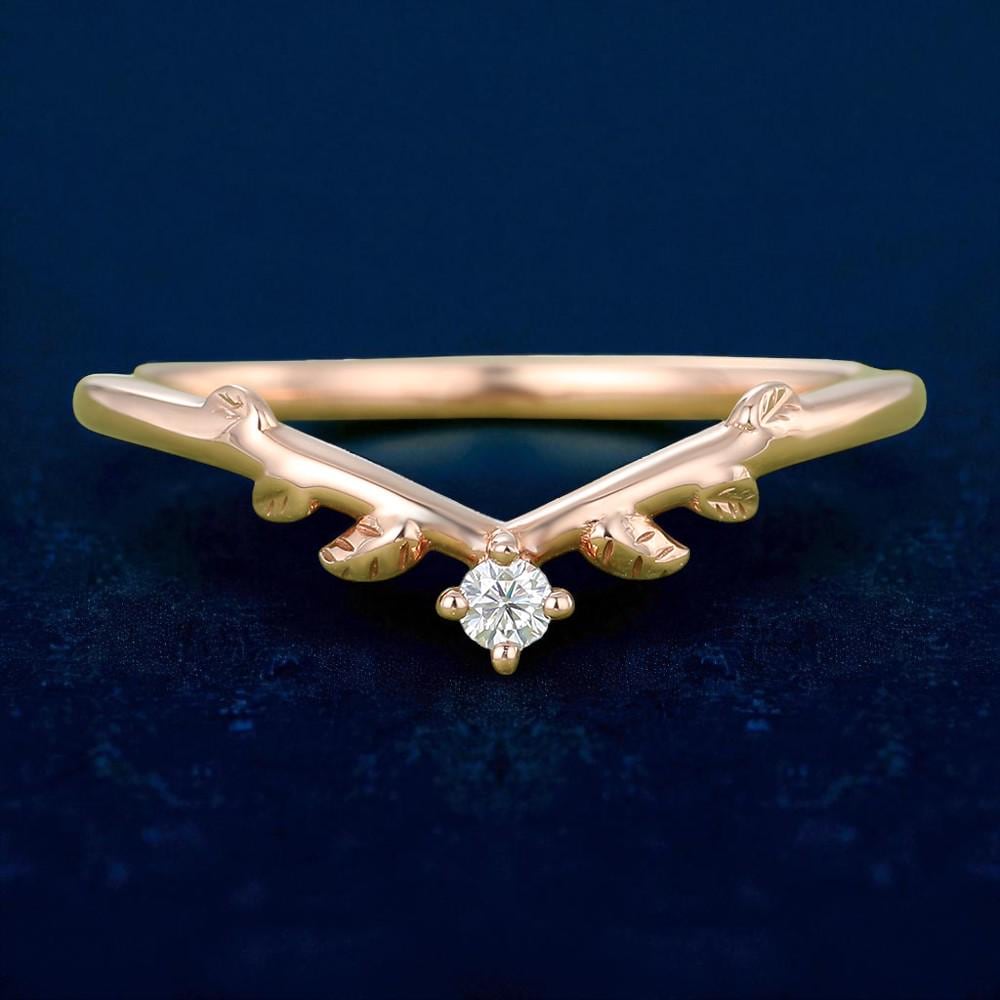 925 Silver CZ Leaf V Shaped Ring â Dainty Nature Inspired Chevron Stacking Wedding Band