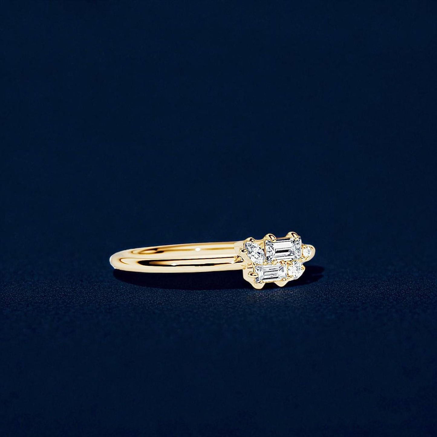 Gold Plated Sterling Silver CZ Cluster Ring â Baguette, Marquise, Round Cut