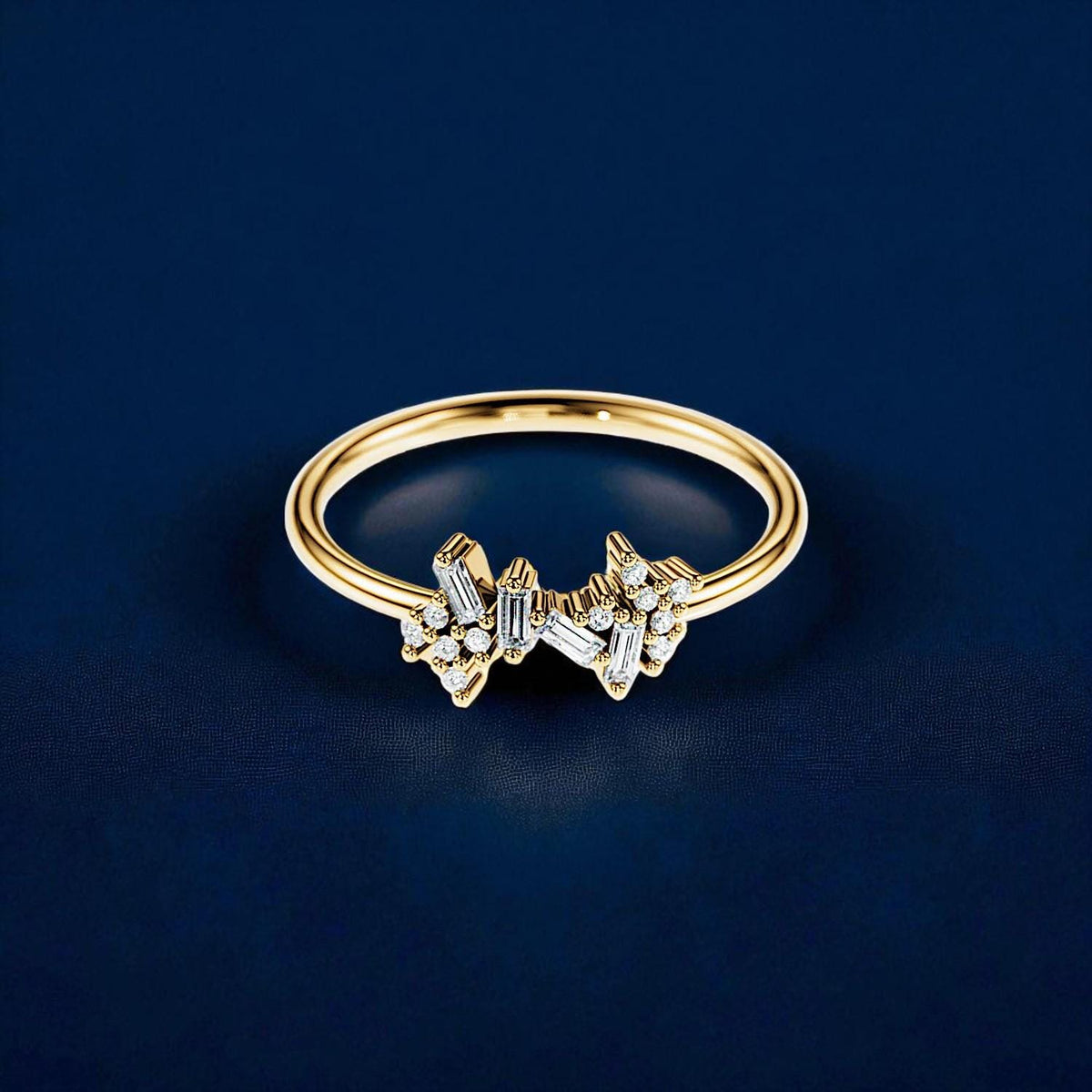 Gold Plated Sterling Silver CZ Cluster Ring, Open Band Stacking Jewelry