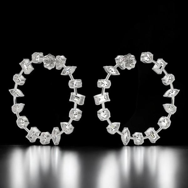 925 Silver CZ Hoop Earrings: Mixed Cut Bridal Statement Jewelry