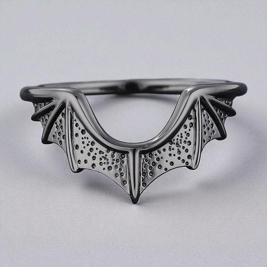Black Gothic Bat Wing Ring: 925 Sterling Silver Cosplay Jewelry