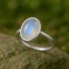 Sterling Silver Moonstone Ring: Oval Cabochon, June Birthstone