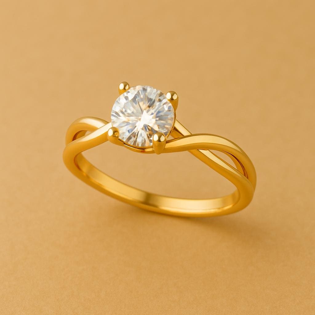 925 Sterling Silver Moissanite Ring - Twisted Band Solitaire Engagement