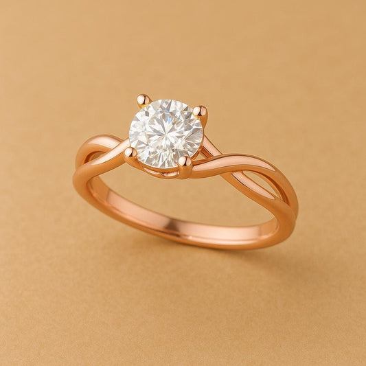 925 Sterling Silver Moissanite Ring - Twisted Band Solitaire Engagement