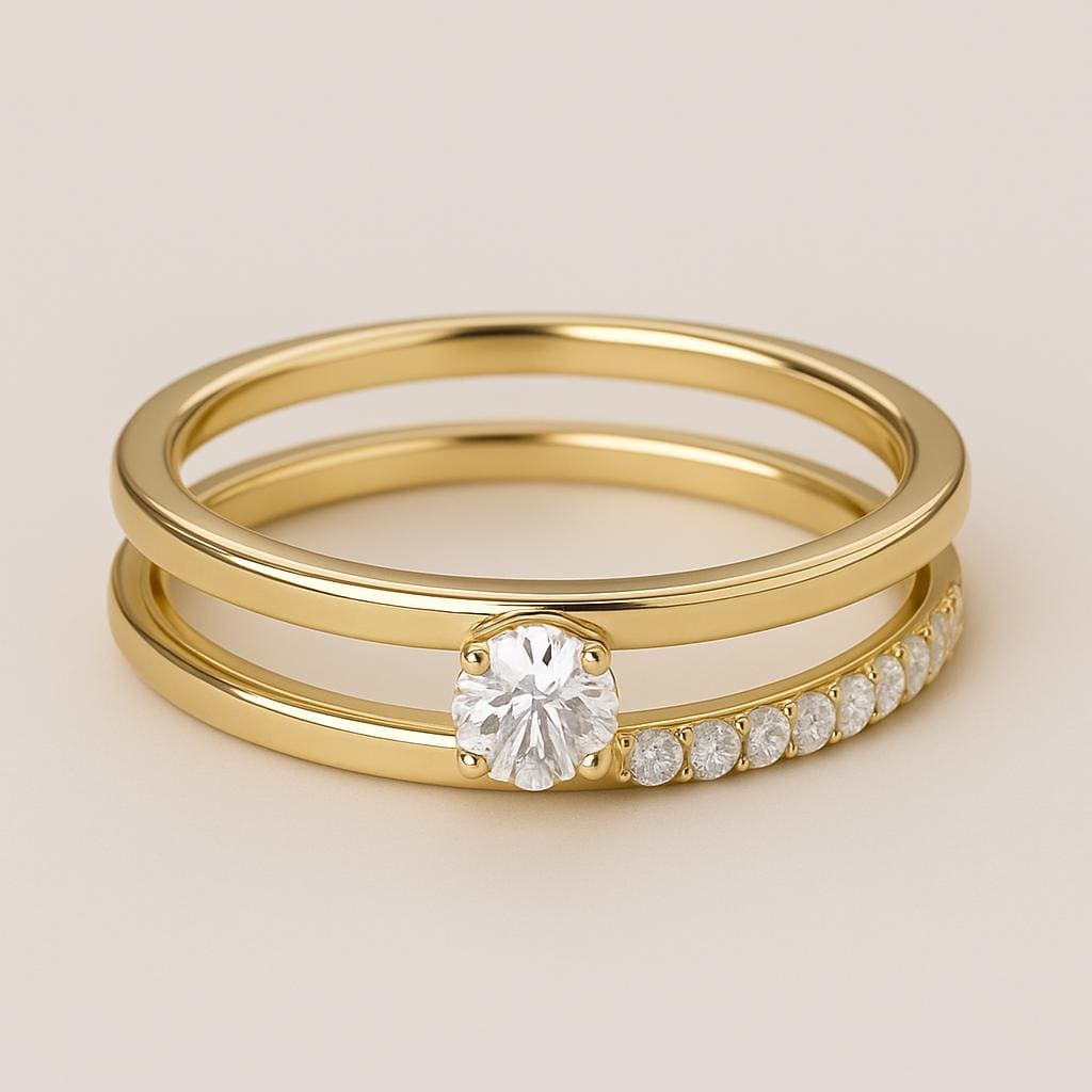 Sterling Silver Moissanite Bridal Ring Set, Pavé Band