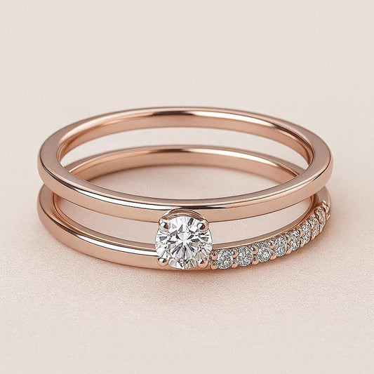 Sterling Silver Moissanite Bridal Ring Set, Pavé Band