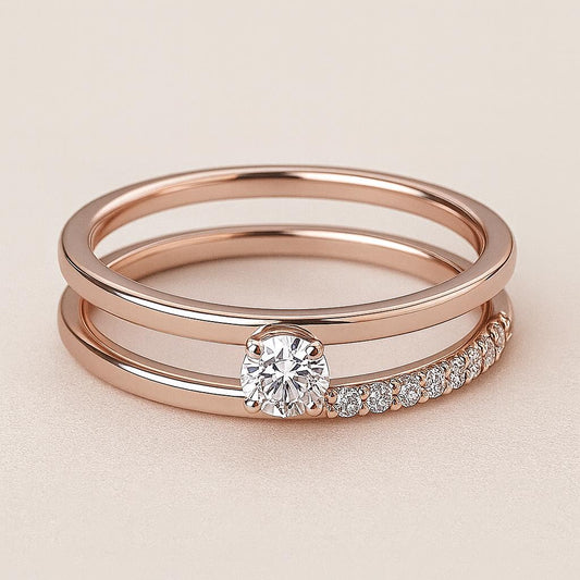 Sterling Silver Moissanite Bridal Ring Set, Pave Band