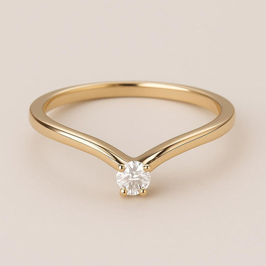 Sterling Silver Moissanite V-Shaped Ring, Minimalist Promise Band