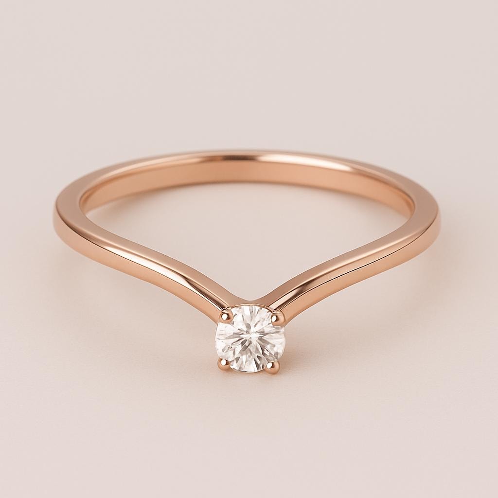 Sterling Silver Moissanite V-Shaped Ring, Minimalist Promise Band