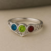 Sterling Silver Heart Ring, London Blue Topaz, Peridot, Garnet, Family Birthstone
