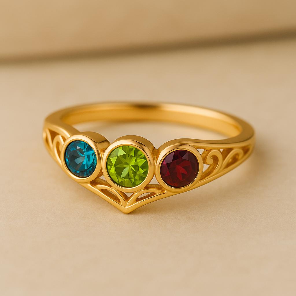 Sterling Silver Heart Ring, London Blue Topaz, Peridot, Garnet, Family Birthstone