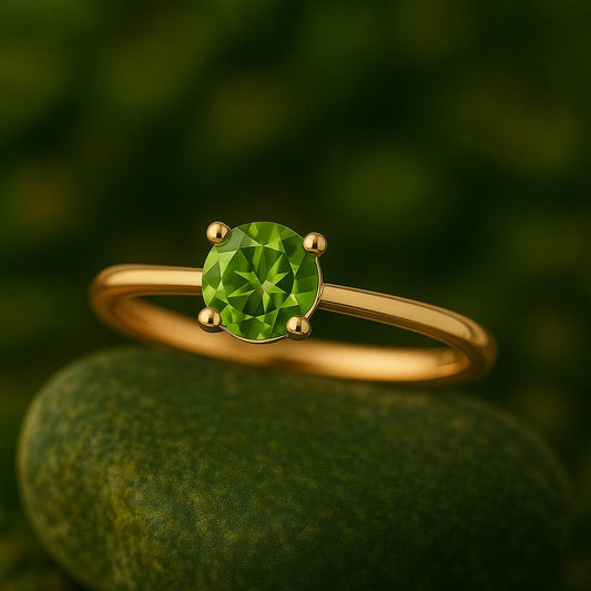 925 Sterling Silver Peridot Ring, Round Cut Solitaire Gemstone Band, August Birthstone Jewelry Gift