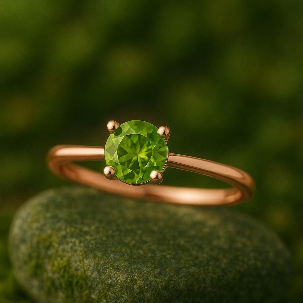 925 Sterling Silver Peridot Ring, Round Cut Solitaire Gemstone Band, August Birthstone Jewelry Gift