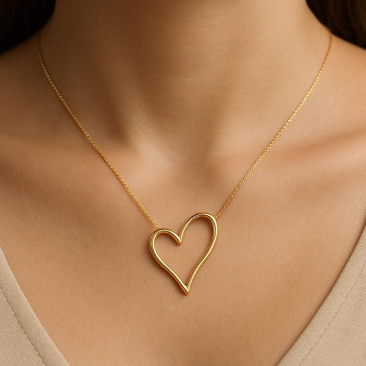 Sterling Silver Open Heart Pendant: Minimalist Wave Design Necklace
