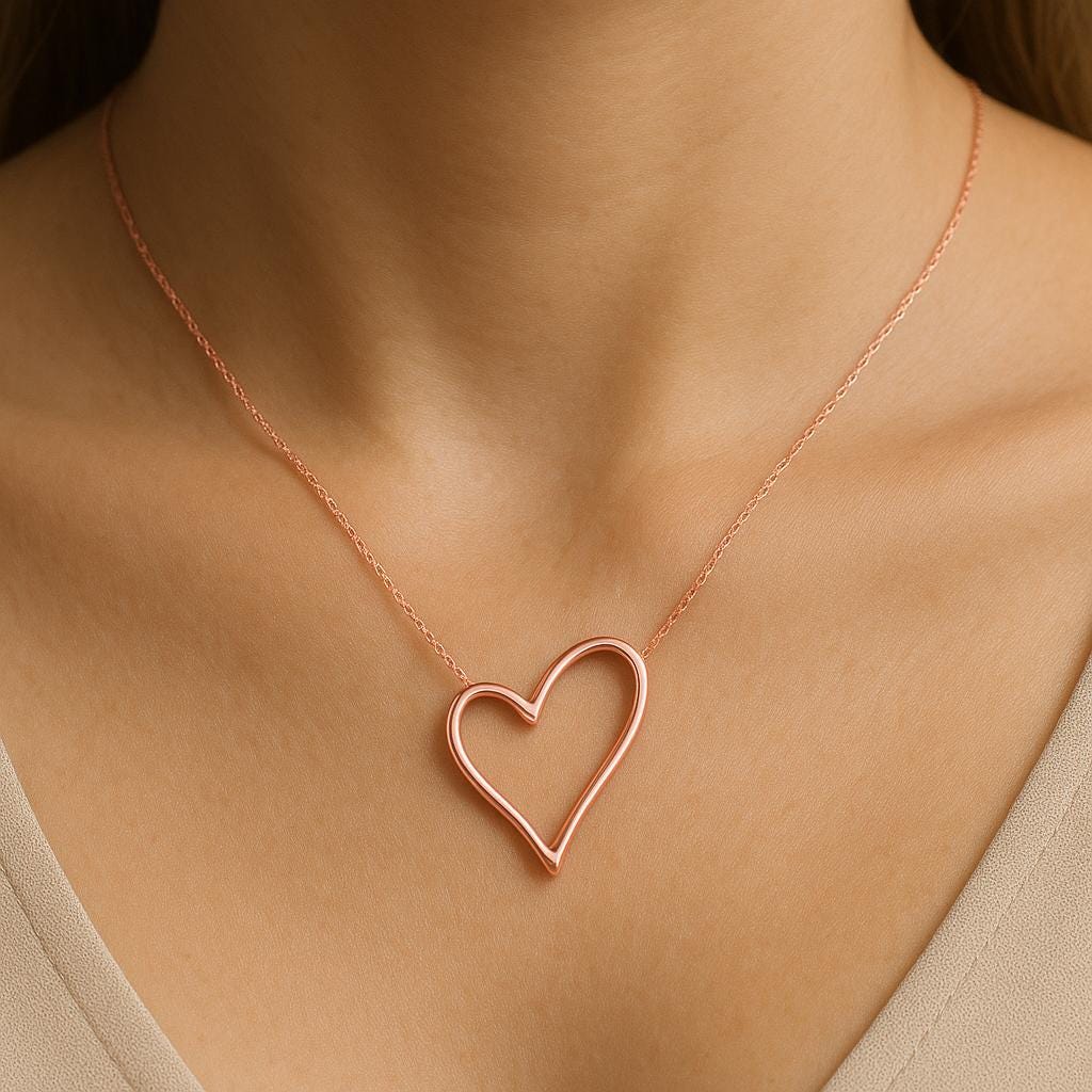 Sterling Silver Open Heart Pendant: Minimalist Wave Design Necklace