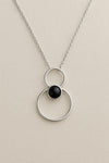 Onyx Silver Pendant 925 | Double Circle Necklace | Modern Minimalist Black Gem Jewelry Gift